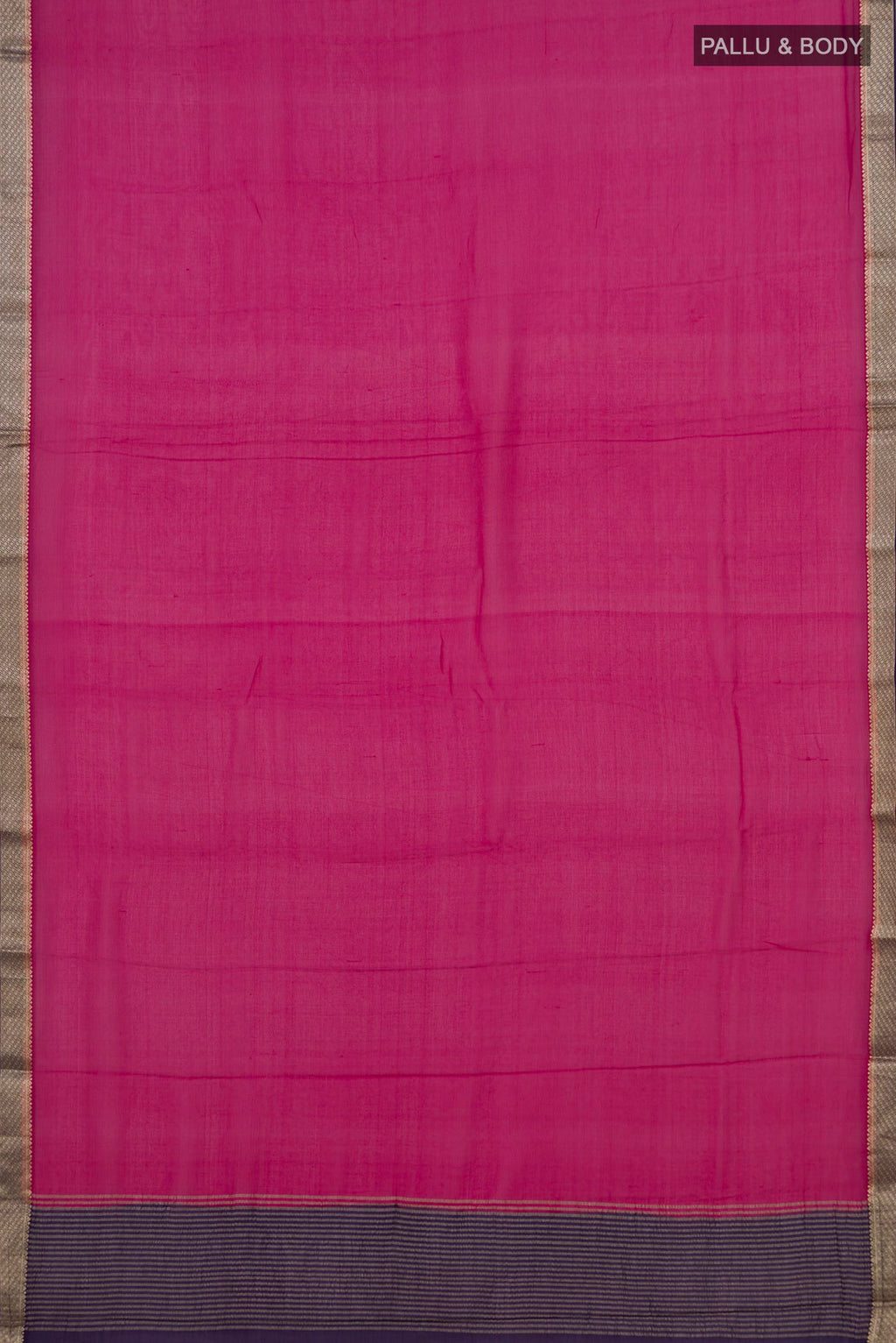 Flat view of Pink Mysore Chiffon Saree with Plain Body and Zari Border. 