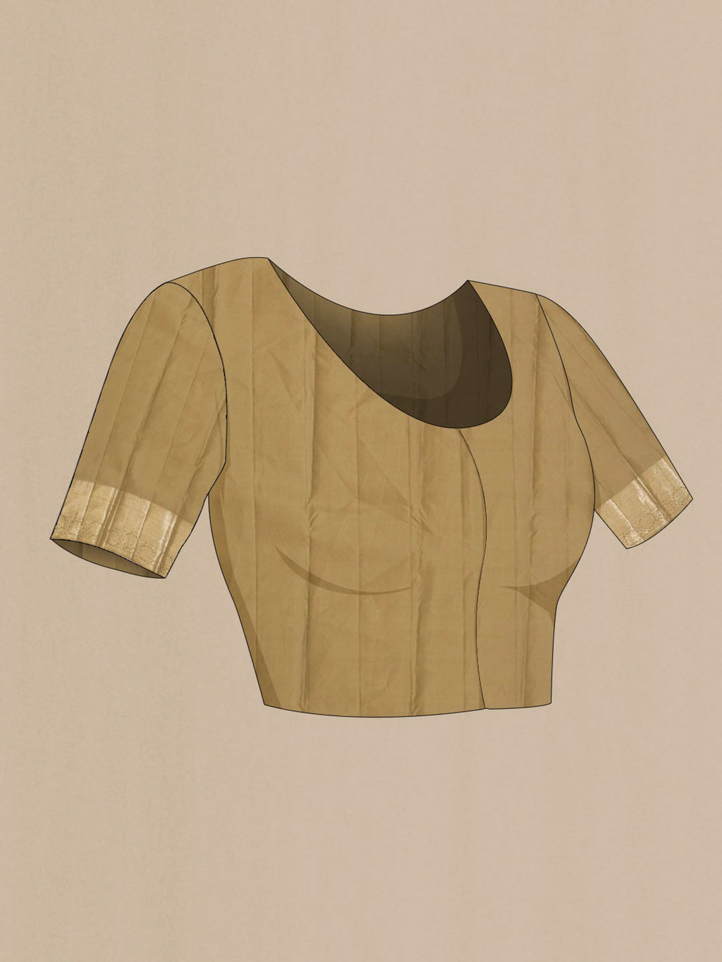 Close up image of the blouse of Pure Silk Golden Kanjivaram Saree with Zari Brocade on the body and Zari Border. 
