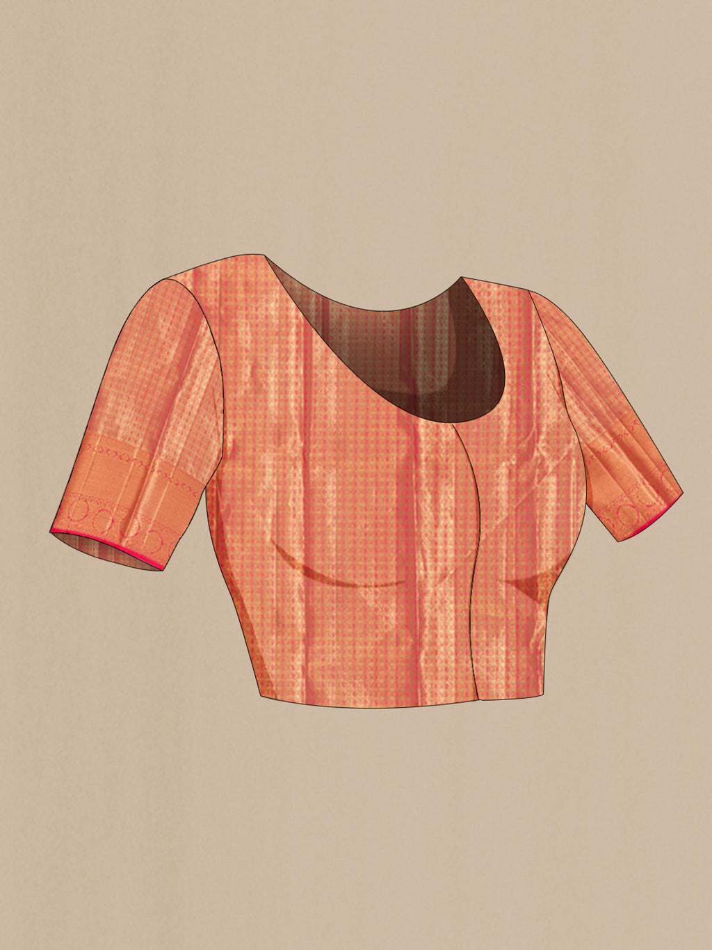 Close up image of the blouse of Golden Dual Tone Kanchipuram Saree with Zari Brocade on the body and Zari Border. 