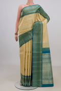 Pure Silk Sandal Kanjivaram Saree with Veldhari on the body and Thread Border.  displayed on a mannequin