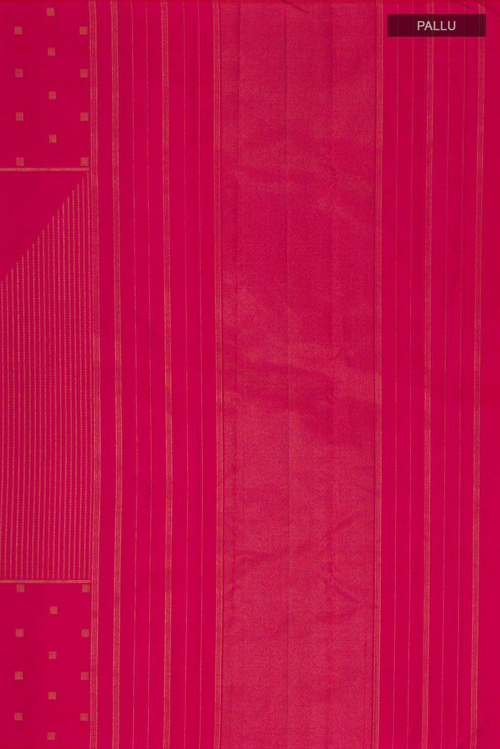Close up image of the pallu of Pure Silk Pure Zari Pink Kanchipuram Saree with Stripes on the body and Fancy Border. 