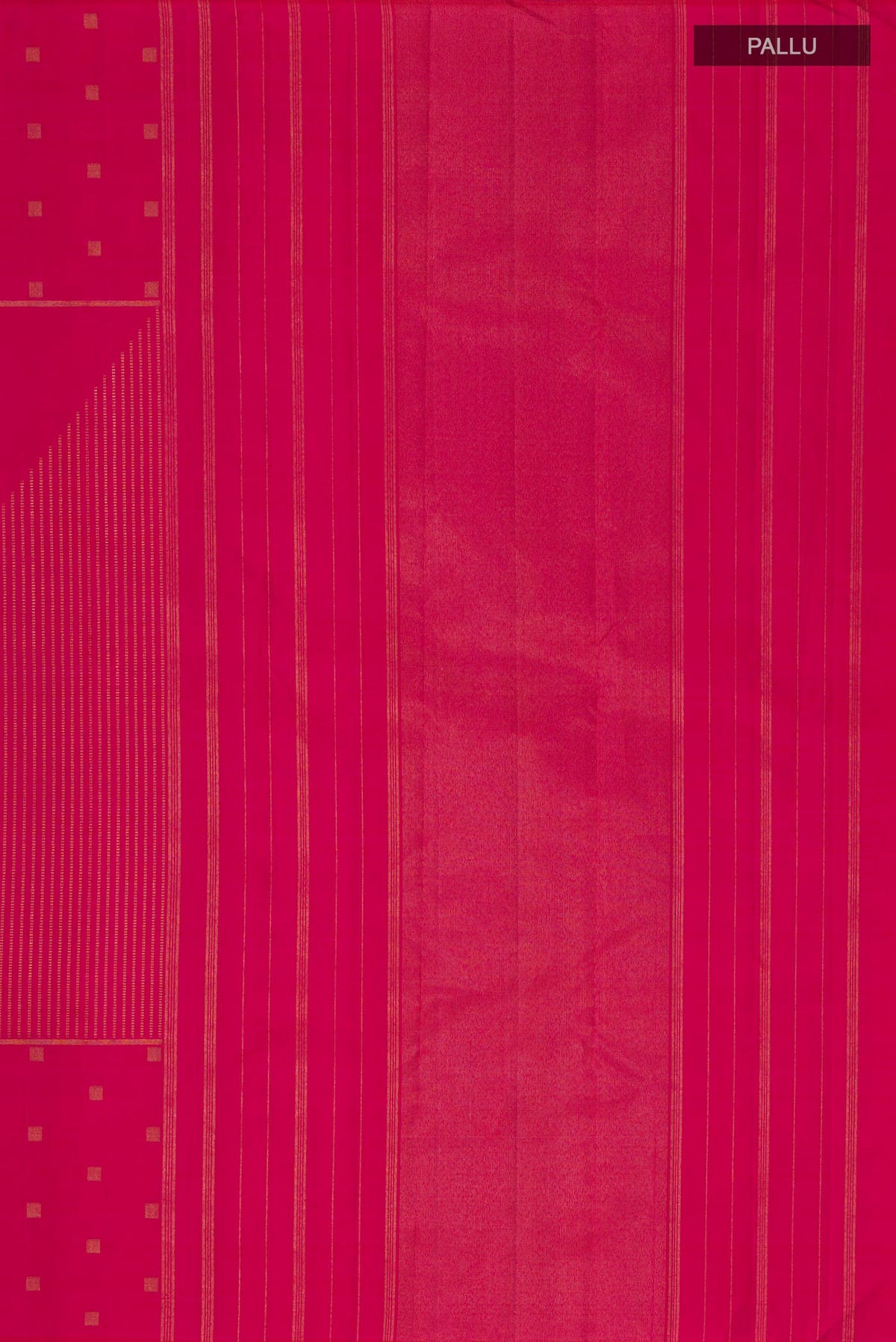 Close up image of the pallu of Pure Silk Pure Zari Pink Kanchipuram Saree with Stripes on the body and Fancy Border. 