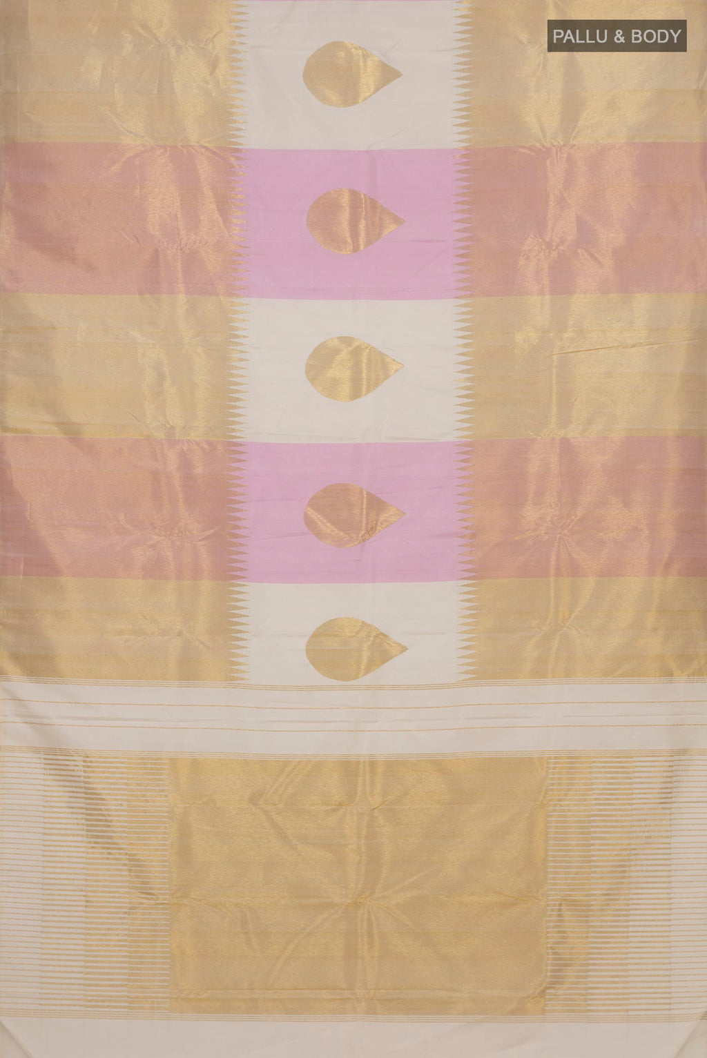 Flat view of Pure Silk Multi Color Kanjivaram Saree with Fancy on the body and Rising Temple Border. 