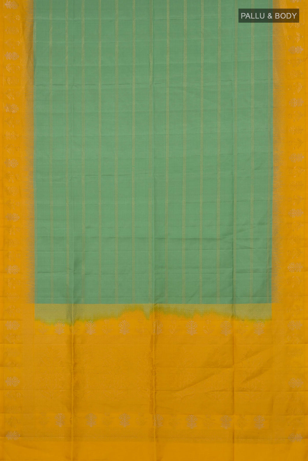 Flat view of Pure Silk Pista Green Soft Saree with Checked design on the body and Fancy Border. 