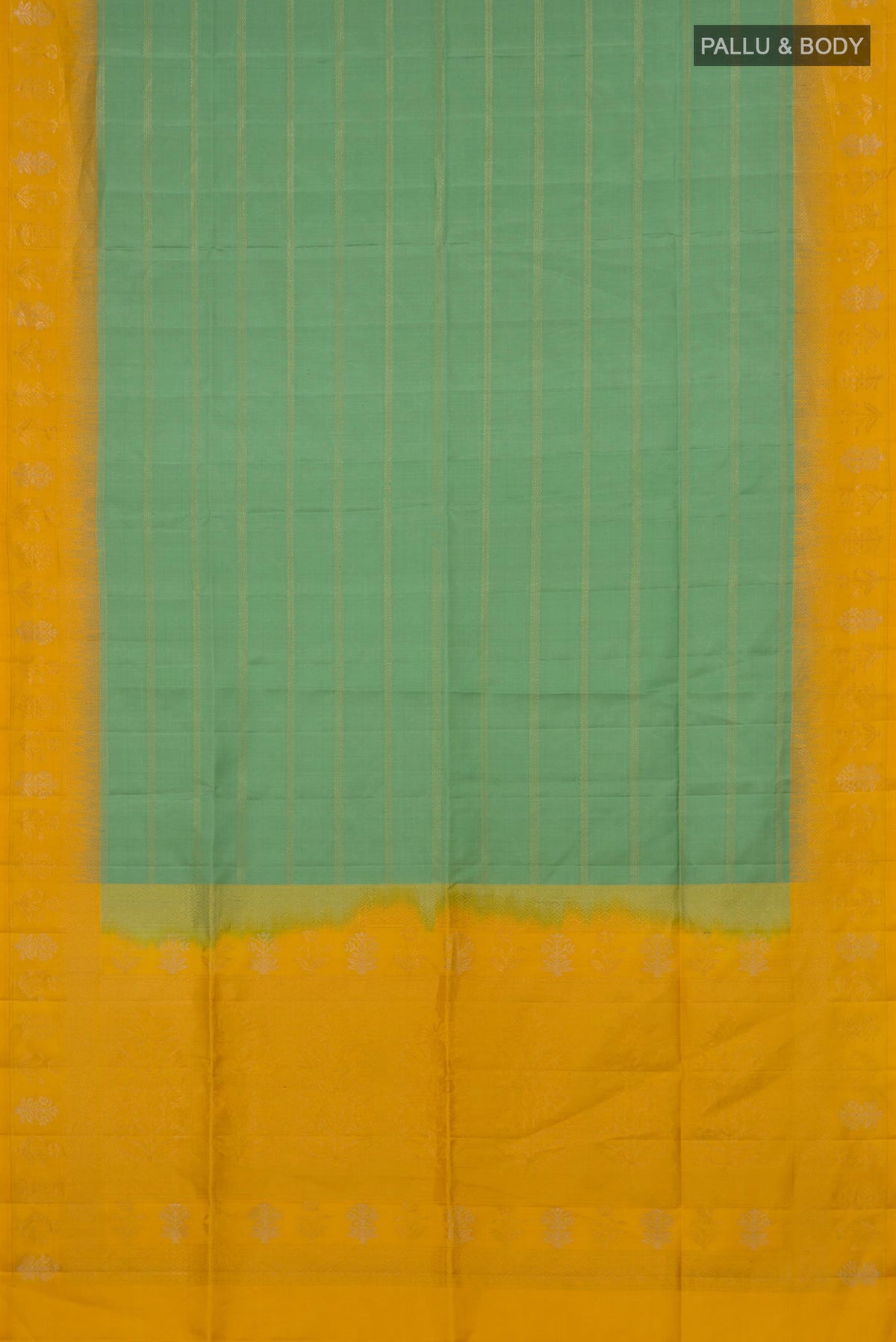 Flat view of Pure Silk Pista Green Soft Saree with Checked design on the body and Fancy Border. 
