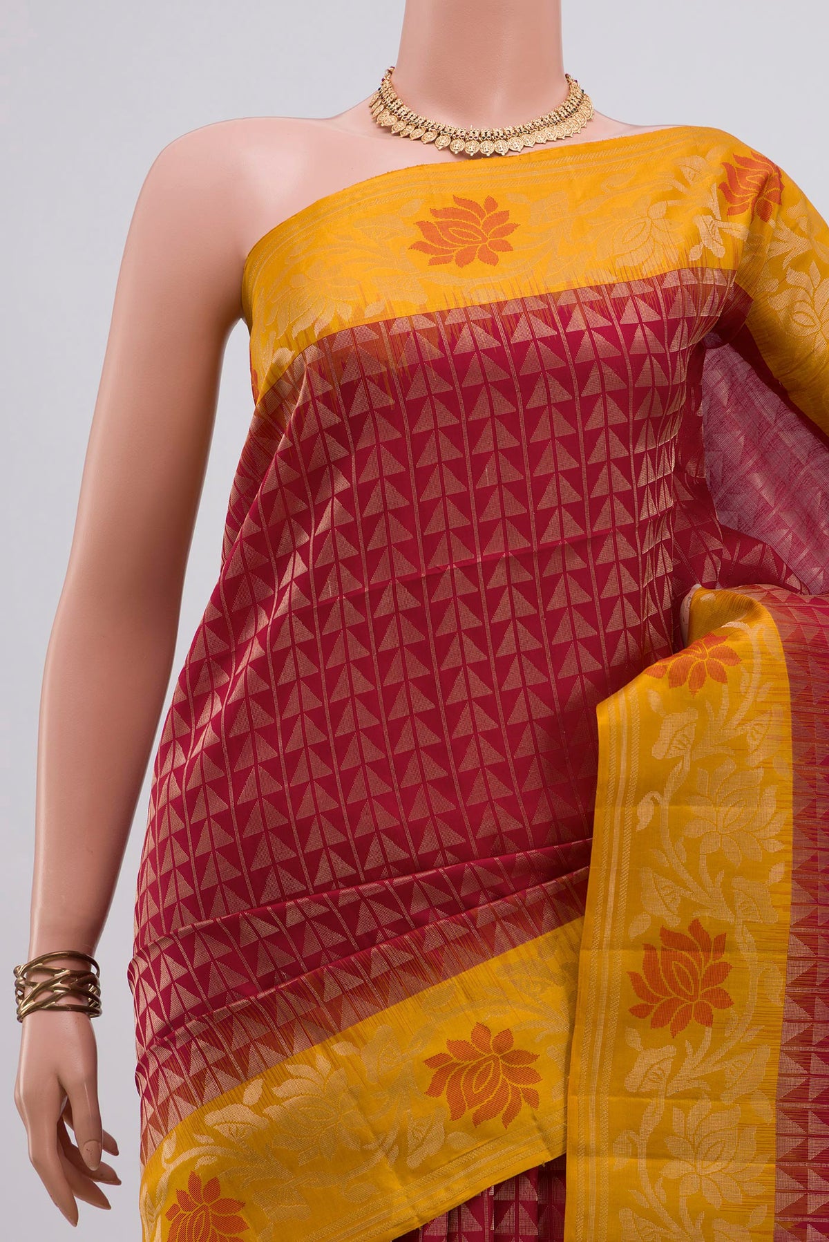 Border image of Pure Silk Red Soft Saree with Fancy on the body and Fancy Border. 