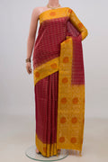 Pure Silk Red Soft Saree with Fancy on the body and Fancy Border.  displayed on a mannequin