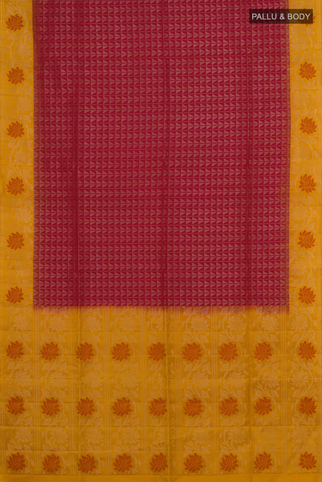 Flat view of Pure Silk Red Soft Saree with Fancy on the body and Fancy Border. 