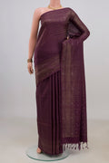 Pure Silk Purple Soft Saree with Stripes on the body and Fancy Border.  displayed on a mannequin