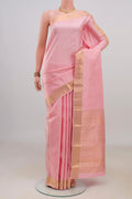 Pure Silk Rose pink Kanjivaram Saree with Zari Butta on the body and Zari Border.  displayed on a mannequin