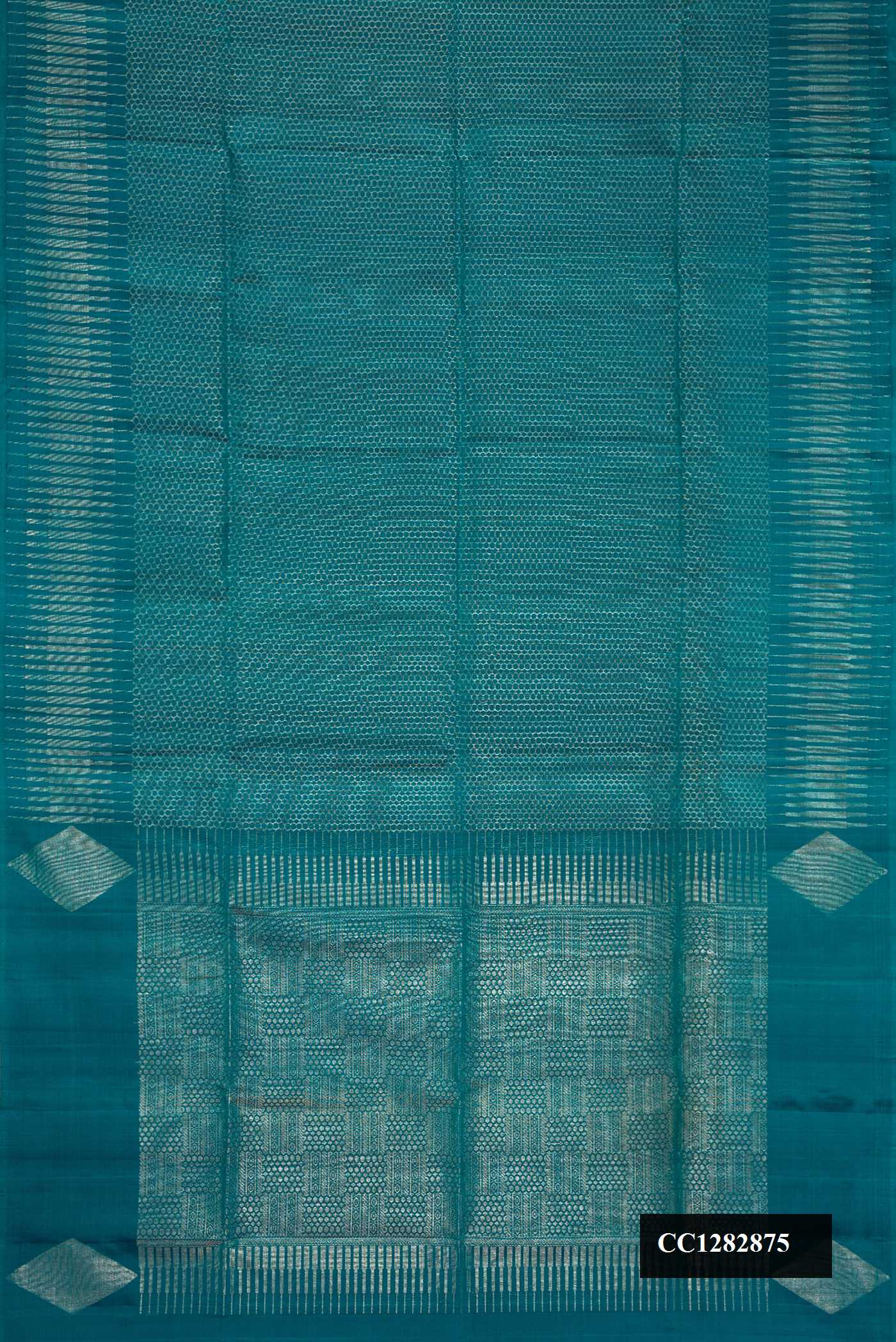 Peacock Blue Dual Tone Soft Silk Saree with Zari Brocade on the body and Zari Border.  displayed on a mannequin