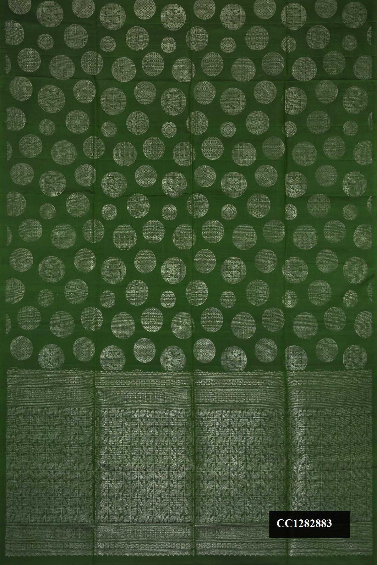 Bottle Green Dual Tone Soft Silk Saree with Zari Brocade on the body and Without Border.  displayed on a mannequin