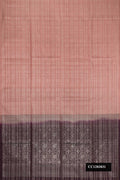 Beige Dual Tone Soft Silk Saree with Checked design on the body and Without Border.  displayed on a mannequin