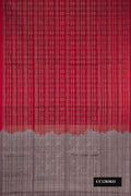 Maroon Dual Tone Soft Silk Saree with Checked design on the body and Without Border.  displayed on a mannequin