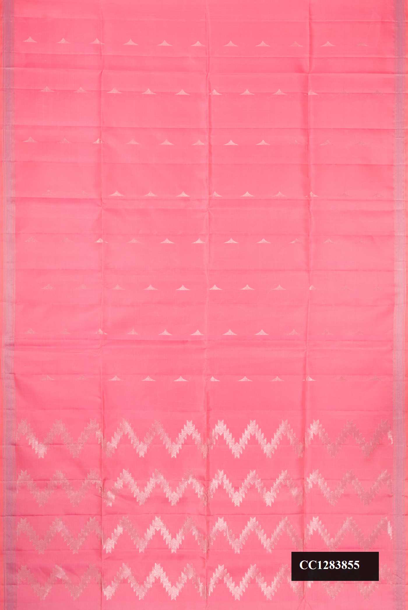 Pink Dual Tone Soft Silk Saree with Zari Butta on the body and Zari Border.  displayed on a mannequin