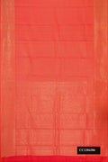 Orange Dual Tone Kanchipuram Silk Saree with Checked design on the body and Zari Border.  displayed on a mannequin