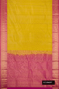 Mehandi Green Dual Tone Kanchipuram Silk Saree with Zari Butta on the body and Zari Border.  displayed on a mannequin