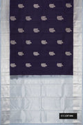 Navy Blue Dual Tone Kanchipuram Silk Saree with Zari Butta on the body and Zari Border.  displayed on a mannequin