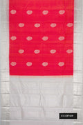 Red Dual Tone Kanchipuram Silk Saree with Zari Butta on the body and Zari Border.  displayed on a mannequin