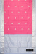 Pink Dual Tone Kanchipuram Silk Saree with Zari Butta on the body and Zari Border.  displayed on a mannequin