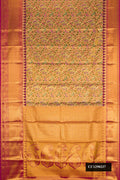 Purple Dual Tone Kanchipuram Silk Saree with Zari Brocade on the body and Zari Border.  displayed on a mannequin