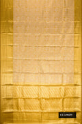 Gold Dual Tone Kanchipuram Tissue Silk Saree with Zari Brocade on the body and Zari Border.  displayed on a mannequin