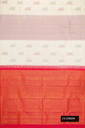 Sandal Dual Tone Kanchipuram Silk Saree with Zari And Thread Butta on the body and Without Border.  displayed on a mannequin