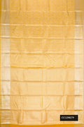 Gold Dual Tone Kanchipuram Silk Saree with Zari Brocade on the body and Zari Border.  displayed on a mannequin