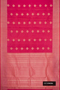 Dark Pink Dual Tone Kanchipuram Silk Saree with Zari Butta on the body and Zari Border.  displayed on a mannequin