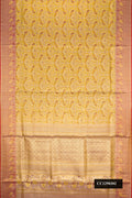Gold Dual Tone Kanchipuram Silk Saree with Zari Brocade on the body and Zari Border.  displayed on a mannequin