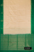 Beige Dual Tone Soft Silk Saree with Stripes on the body and Fancy Border.  displayed on a mannequin