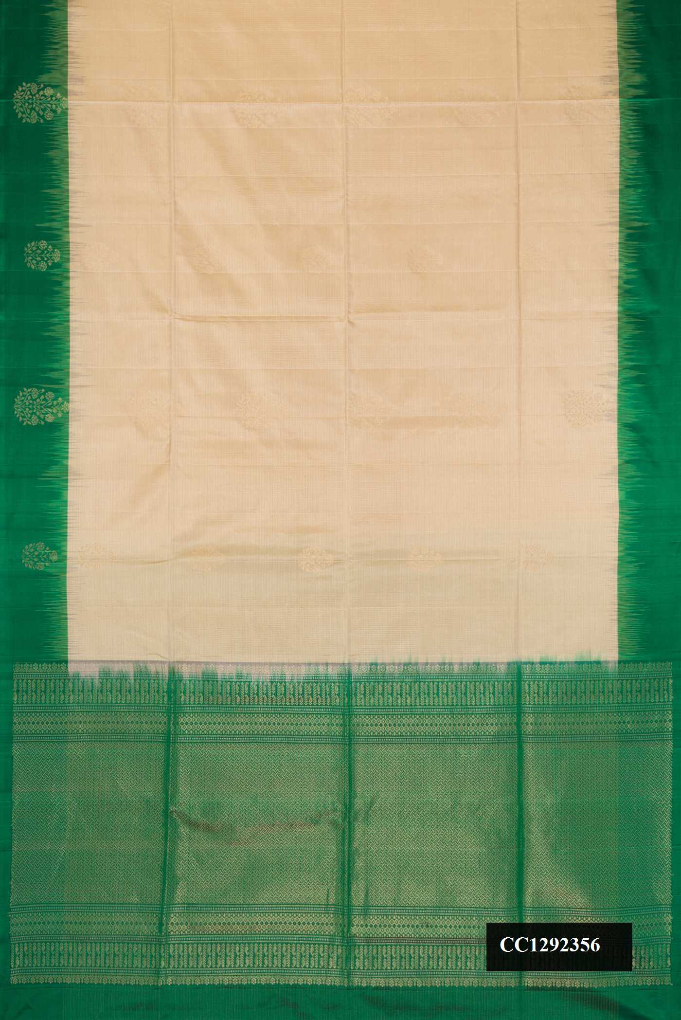 Beige Dual Tone Soft Silk Saree with Stripes on the body and Fancy Border.  displayed on a mannequin