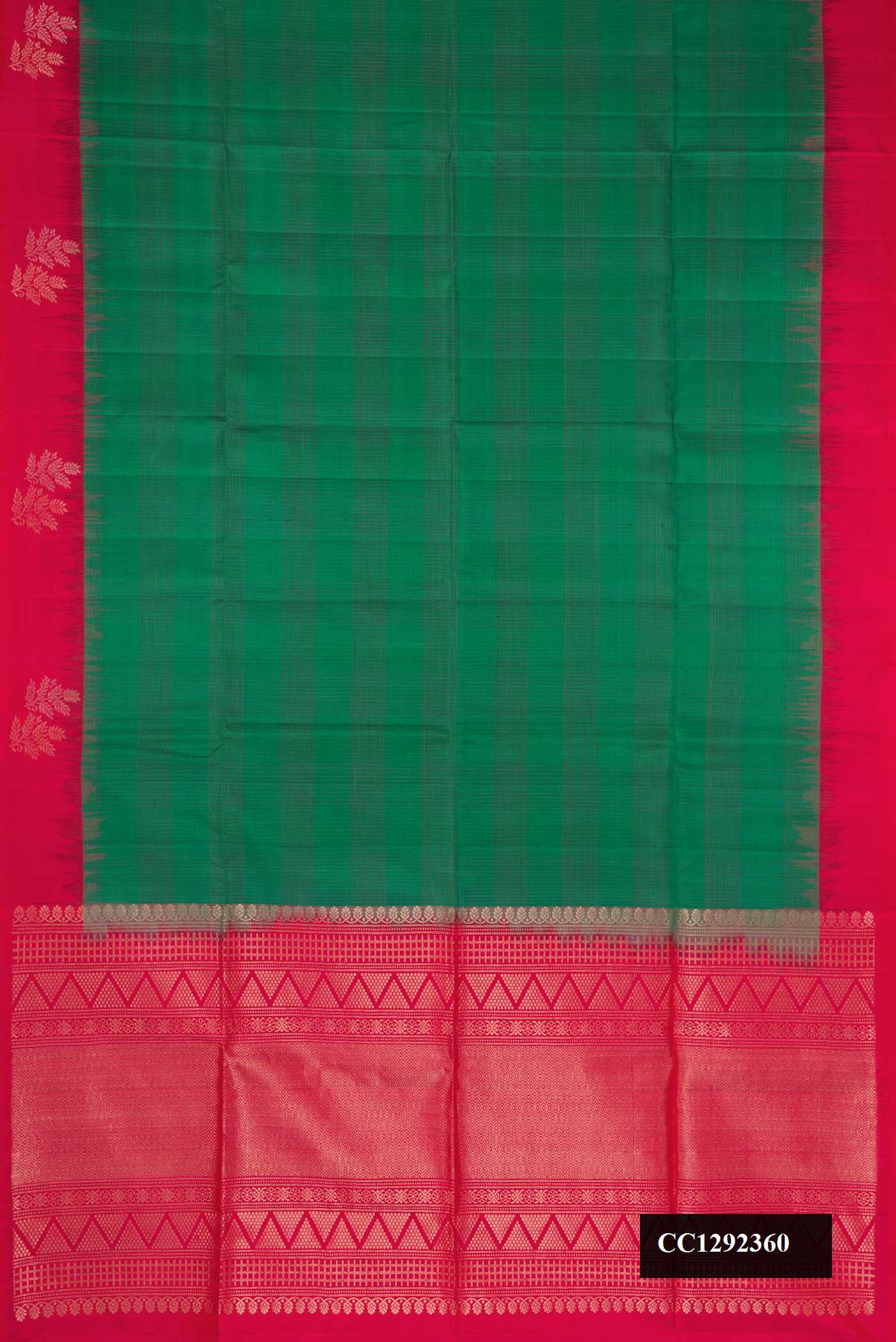 Green Dual Tone Soft Silk Saree with Checked design on the body and Fancy Border.  displayed on a mannequin