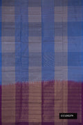 Royal Blue Dual Tone Soft Silk Saree with Checked design on the body and Without Border.  displayed on a mannequin