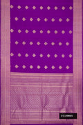Violet Dual Tone Kanchipuram Silk Saree with Zari Butta on the body and Zari Border.  displayed on a mannequin