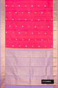 Pink Dual Tone Kanchipuram Silk Saree with Zari Butta on the body and Zari Border.  displayed on a mannequin
