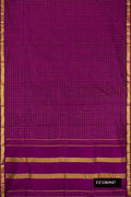 Purple Dual Tone Kanchipuram Silk Saree with Checked design on the body and Zari Border.  displayed on a mannequin