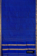 Royal Blue Dual Tone Kanchipuram Silk Saree with Checked design on the body and Zari Border.  displayed on a mannequin