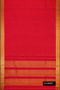 Dark Pink Dual Tone Kanchipuram Silk Saree with Checked design on the body and Zari Border.  displayed on a mannequin