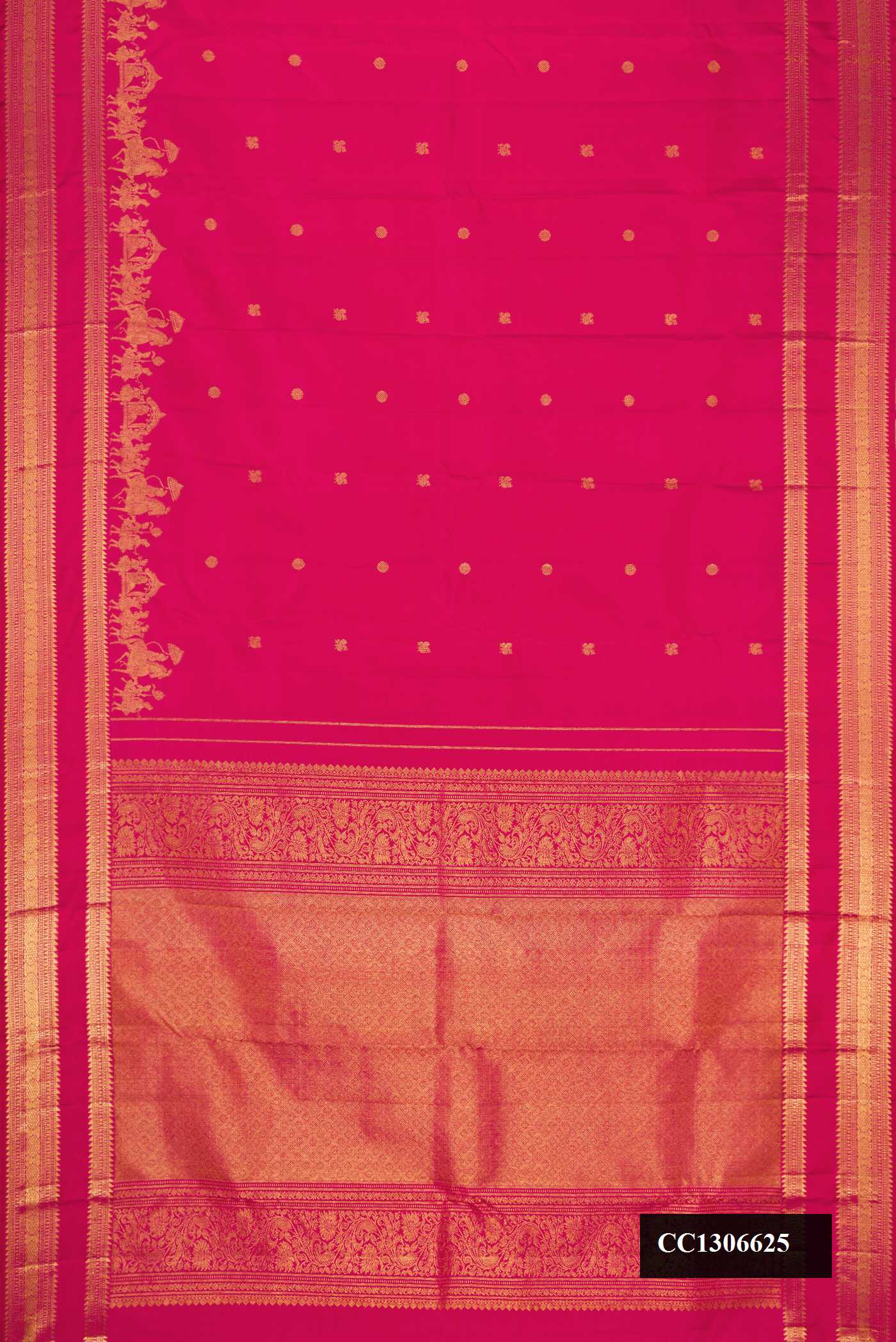 Pink Dual Tone Kanchipuram Silk Saree with Zari Butta on the body and Fancy Border.  displayed on a mannequin