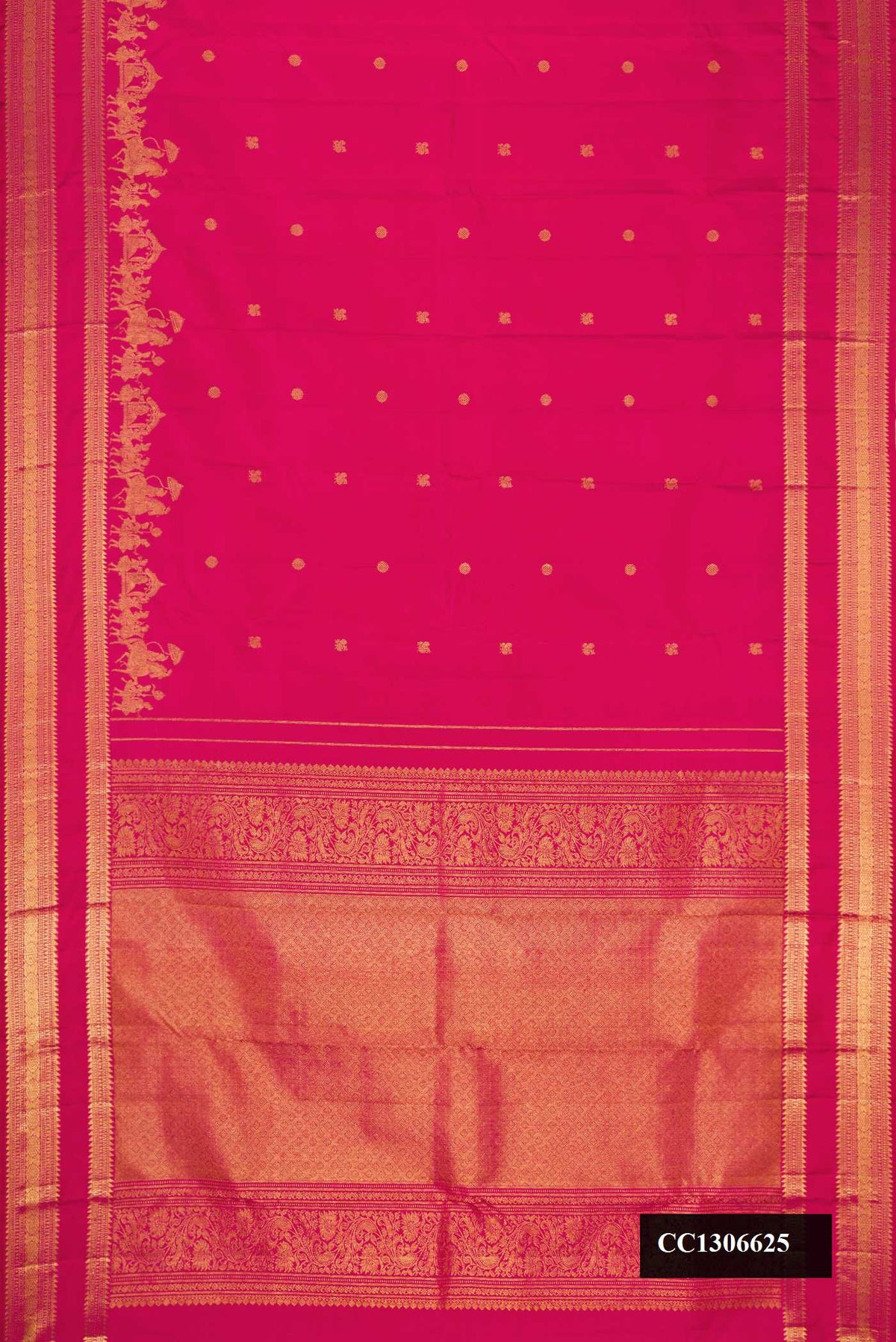 Pink Dual Tone Kanchipuram Silk Saree with Zari Butta on the body and Fancy Border.  displayed on a mannequin