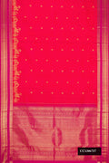 Coral Dual Tone Kanchipuram Silk Saree with Zari Butta on the body and Fancy Border.  displayed on a mannequin