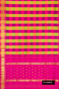 Parrot Green and Dark Pink Dual Tone Kanchipuram Silk Saree with Zari Butta on the body and One Side Border.  displayed on a mannequin