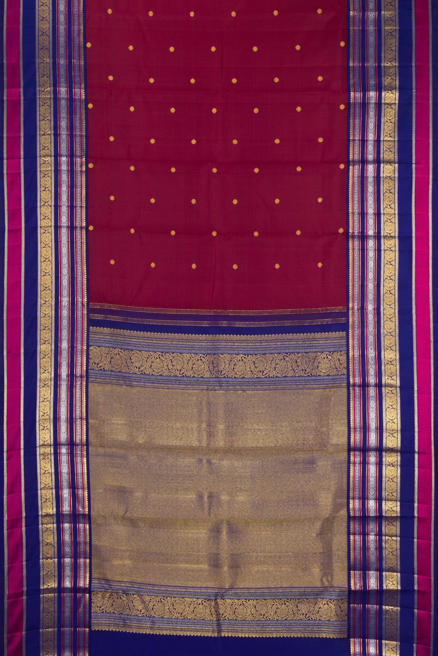 Coffee Brown Dual Tone Kanchipuram Silk Saree with Zari Butta on the body and Fancy Border.  displayed on a mannequin