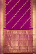 Purple Dual Tone Kanchipuram Silk Saree with Stripes on the body and Fancy Border.  displayed on a mannequin