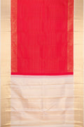Red Dual Tone Kanchipuram Silk Saree with Zari Brocade on the body and Zari Border.  displayed on a mannequin