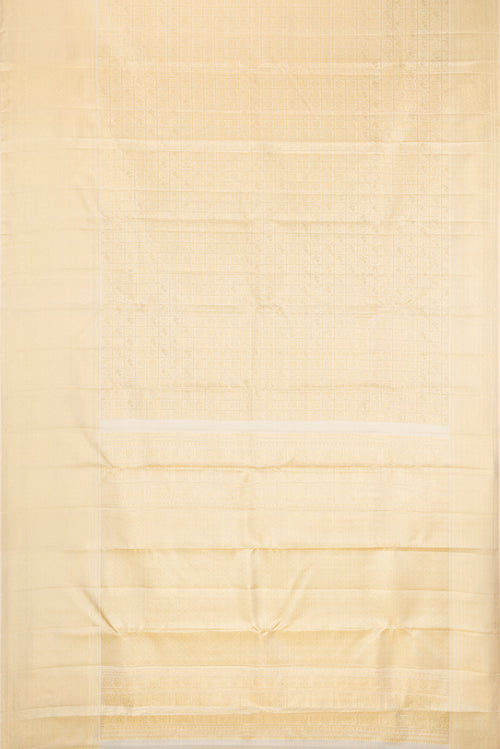 Beige Dual Tone Kanchipuram Silk Saree with Zari Brocade on the body and Zari Border.  displayed on a mannequin