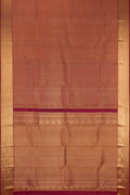 Maroon Dual Tone Kanchipuram Silk Saree with Zari Brocade on the body and Zari Border.  displayed on a mannequin