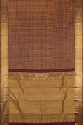 Coffee Brown Dual Tone Kanchipuram Silk Saree with Zari Brocade on the body and Zari Border.  displayed on a mannequin