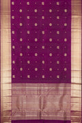 Purple Dual Tone Kanchipuram Silk Saree with Zari Butta on the body and Zari Border.  displayed on a mannequin